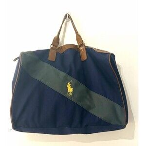 Vintage Polo Ralph Lauren Navy Blue Green Stripe Duffel Weekender Bag GWP